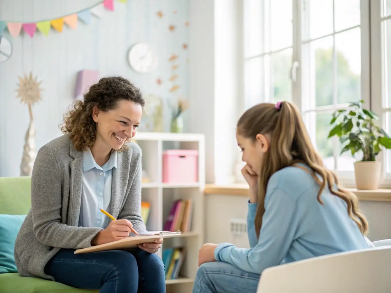 An image depicting a school counselor providing support to a student in a calming environment, symbolizing the early intervention facilitated by Handle with Care.