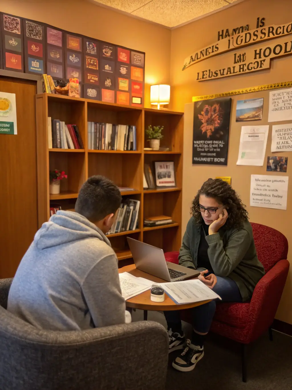 An illustration showing a student receiving support from a school counselor in a calm and supportive environment, emphasizing the positive impact of the system.